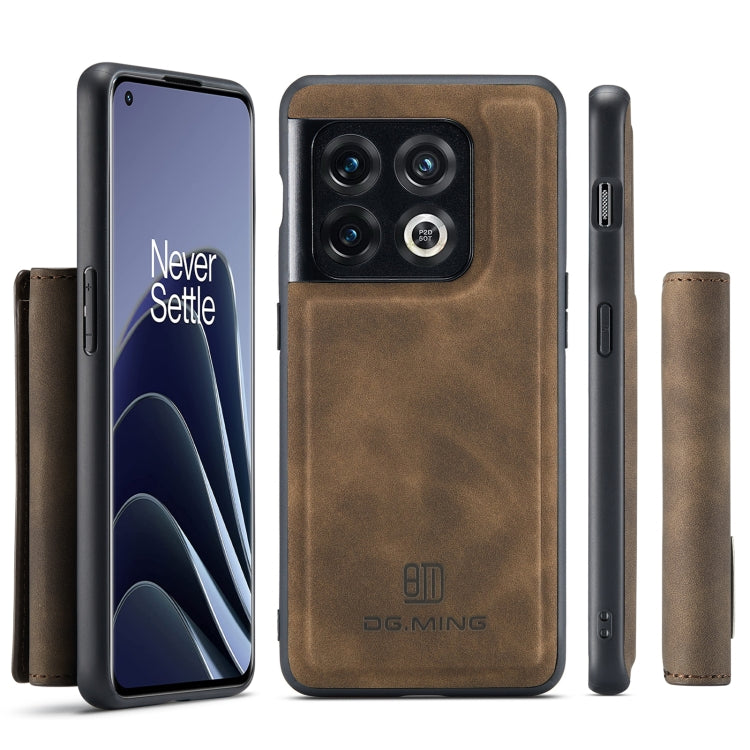 For OnePlus 10 Pro DG.MING M1 Series 3-Fold Multi Card Wallet + Magnetic Phone Case(Coffee)