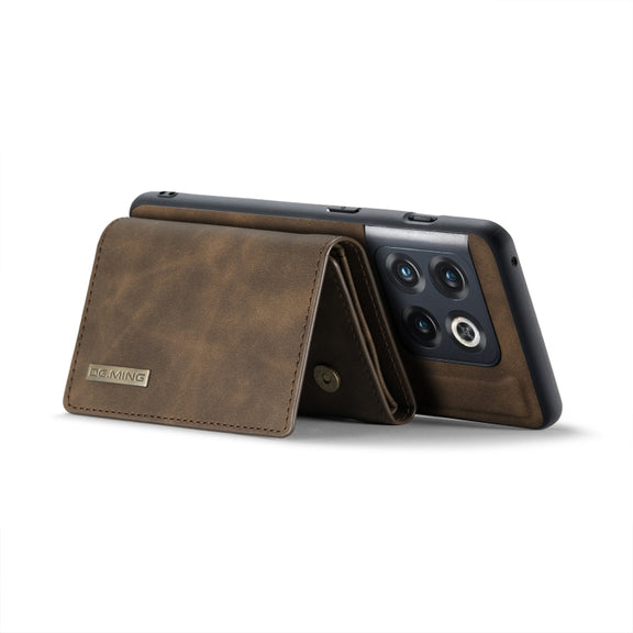 For OnePlus 10 Pro DG.MING M1 Series 3-Fold Multi Card Wallet + Magnetic Phone Case(Coffee)