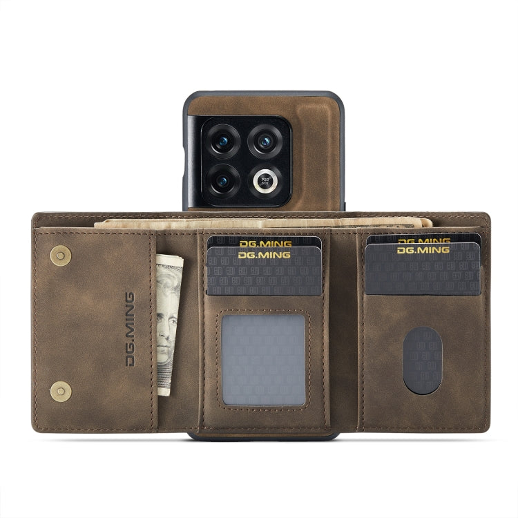 For OnePlus 10 Pro DG.MING M1 Series 3-Fold Multi Card Wallet + Magnetic Phone Case(Coffee)