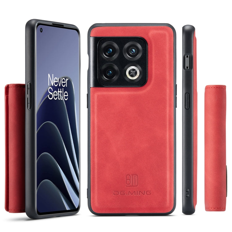 For OnePlus 10 Pro DG.MING M1 Series 3-Fold Multi Card Wallet + Magnetic Phone Case(Red)