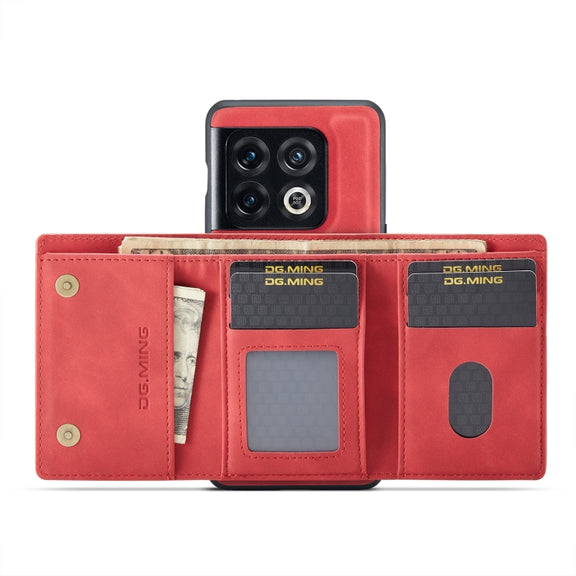 For OnePlus 10 Pro DG.MING M1 Series 3-Fold Multi Card Wallet + Magnetic Phone Case(Red)