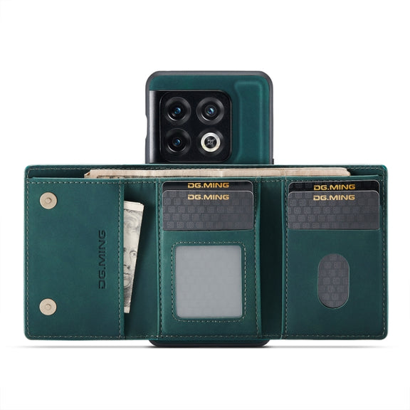 For OnePlus 10 Pro DG.MING M1 Series 3-Fold Multi Card Wallet + Magnetic Phone Case(Green)