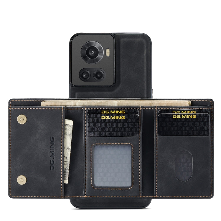 For OnePlus Ace/10R DG.MING M1 Series 3-Fold Multi Card Wallet + Magnetic Phone Case(Black)