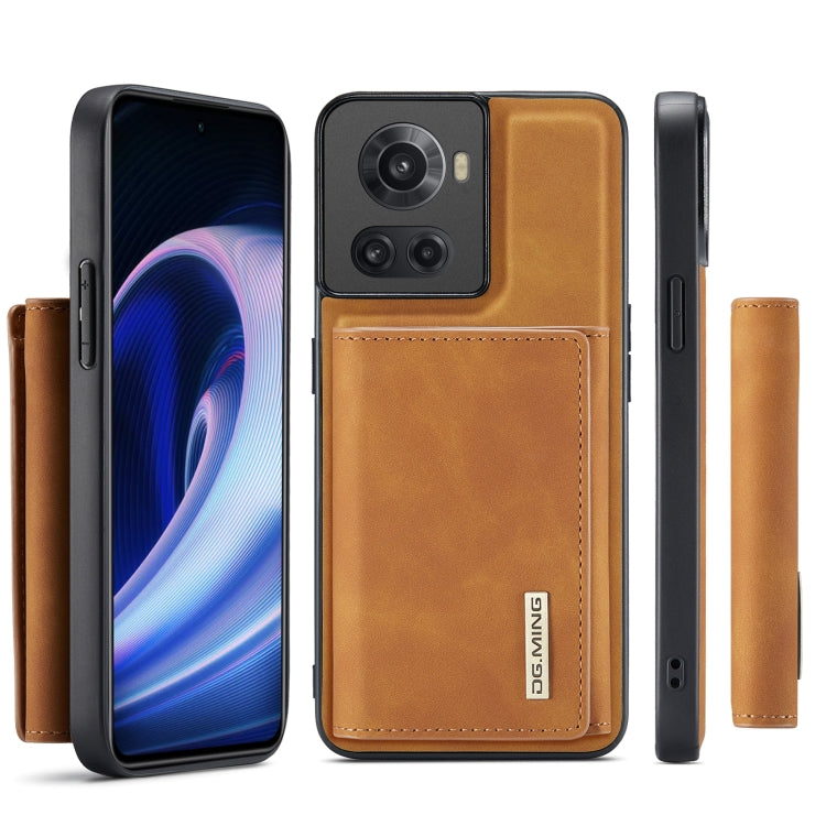 For OnePlus Ace/10R DG.MING M1 Series 3-Fold Multi Card Wallet + Magnetic Phone Case(Brown)