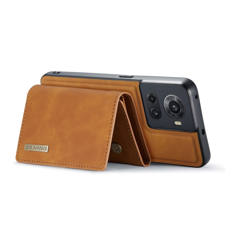 For OnePlus Ace/10R DG.MING M1 Series 3-Fold Multi Card Wallet + Magnetic Phone Case(Brown)