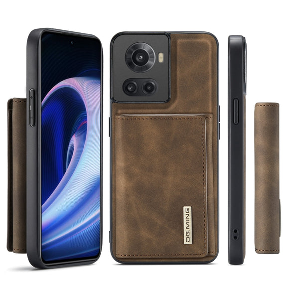 For OnePlus Ace/10R DG.MING M1 Series 3-Fold Multi Card Wallet + Magnetic Phone Case(Coffee)