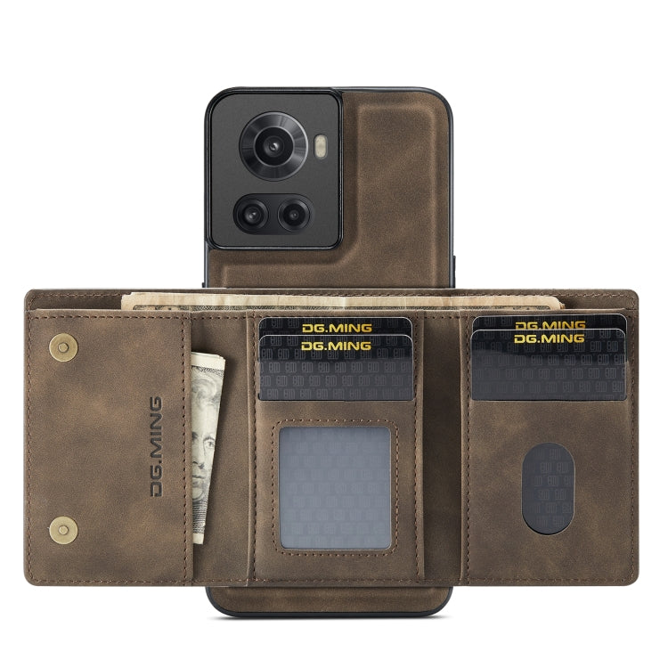 For OnePlus Ace/10R DG.MING M1 Series 3-Fold Multi Card Wallet + Magnetic Phone Case(Coffee)