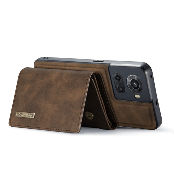 For OnePlus Ace/10R DG.MING M1 Series 3-Fold Multi Card Wallet + Magnetic Phone Case(Coffee)