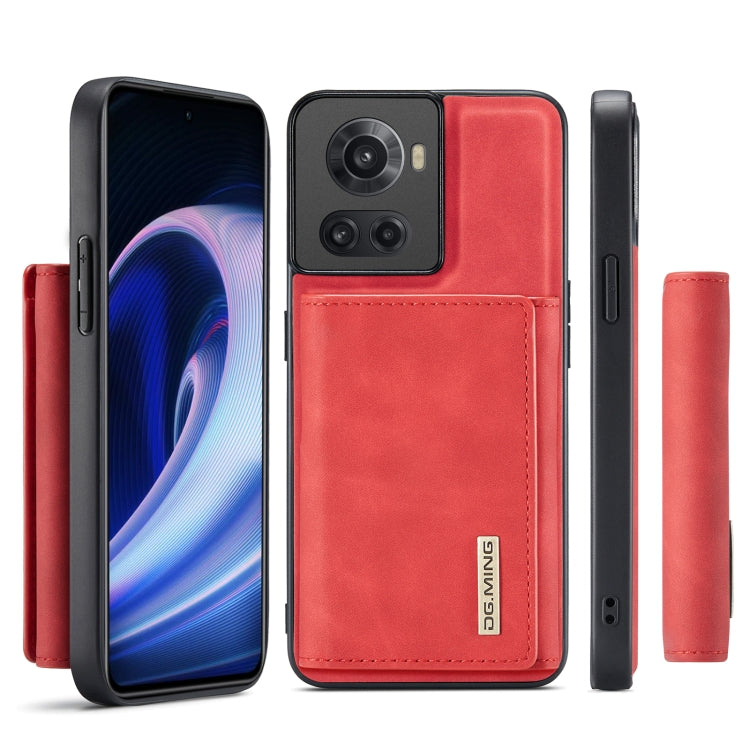 For OnePlus Ace/10R DG.MING M1 Series 3-Fold Multi Card Wallet + Magnetic Phone Case(Red)