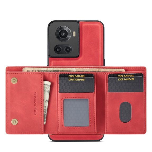 For OnePlus Ace/10R DG.MING M1 Series 3-Fold Multi Card Wallet + Magnetic Phone Case(Red)