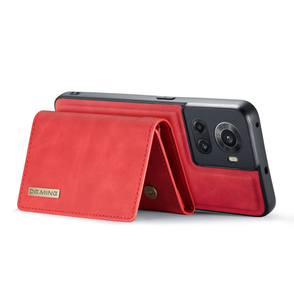 For OnePlus Ace/10R DG.MING M1 Series 3-Fold Multi Card Wallet + Magnetic Phone Case(Red)