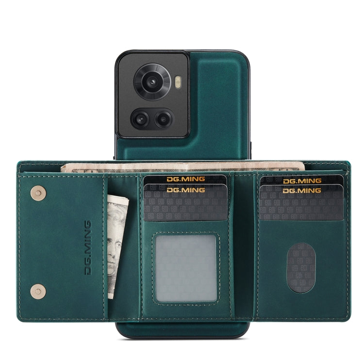 For OnePlus Ace/10R DG.MING M1 Series 3-Fold Multi Card Wallet + Magnetic Phone Case(Green)