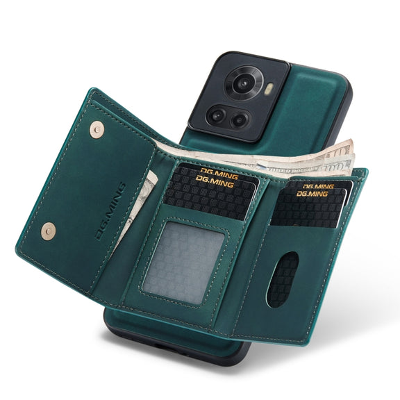 For OnePlus Ace/10R DG.MING M1 Series 3-Fold Multi Card Wallet + Magnetic Phone Case(Green)