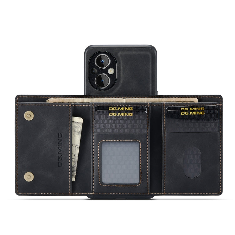 For OnePlus Nord N20 5G DG.MING M1 Series 3-Fold Multi Card Wallet + Magnetic Phone Case(Black)