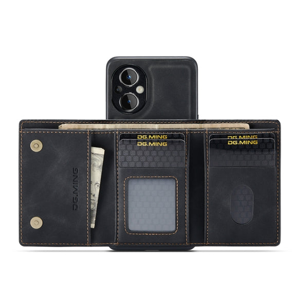 For OnePlus Nord N20 5G DG.MING M1 Series 3-Fold Multi Card Wallet + Magnetic Phone Case(Black)