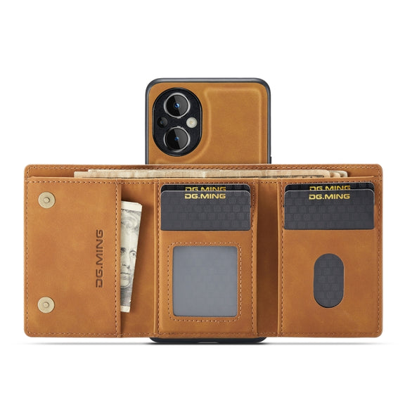 For OnePlus Nord N20 5G DG.MING M1 Series 3-Fold Multi Card Wallet + Magnetic Phone Case(Brown)