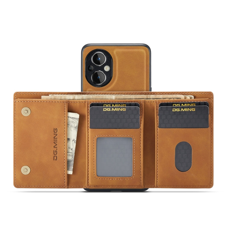 For OnePlus Nord N20 5G DG.MING M1 Series 3-Fold Multi Card Wallet + Magnetic Phone Case(Brown)
