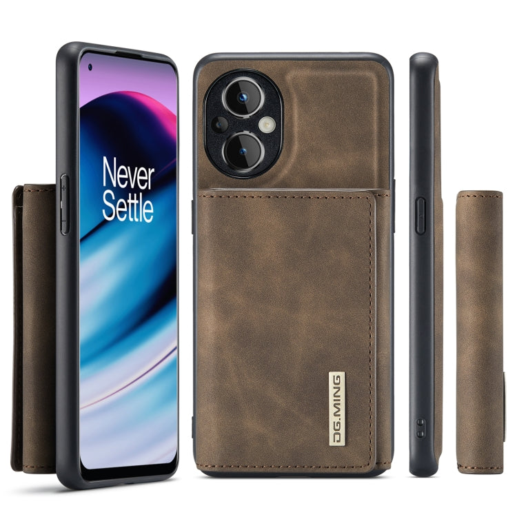 For OnePlus Nord N20 5G DG.MING M1 Series 3-Fold Multi Card Wallet + Magnetic Phone Case(Coffee)