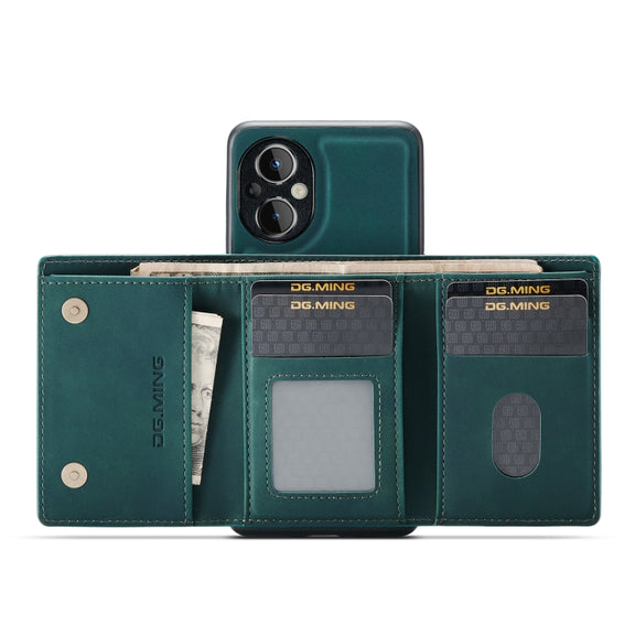 For OnePlus Nord N20 5G DG.MING M1 Series 3-Fold Multi Card Wallet + Magnetic Phone Case(Green)