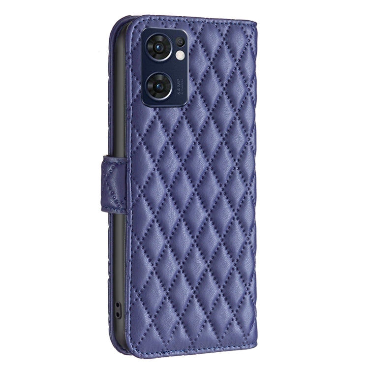For OPPO Find X5 Lite / Reno7 5G Diamond Lattice Wallet Leather Flip Phone Case(Blue)