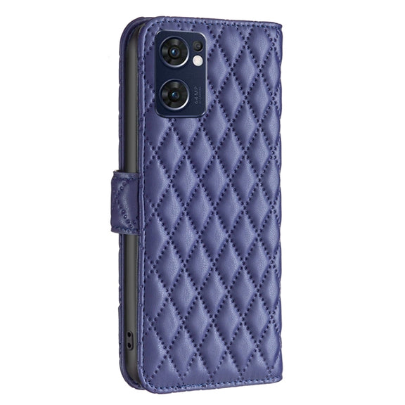 For OPPO Find X5 Lite / Reno7 5G Diamond Lattice Wallet Leather Flip Phone Case(Blue)