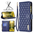 For OPPO Find X5 Lite / Reno7 5G Diamond Lattice Zipper Wallet Leather Flip Phone Case(Blue) - OPPO Cases by PMC TechLife | Online Shopping South Africa | PMC TechLife | Buy Now Pay Later Mobicred