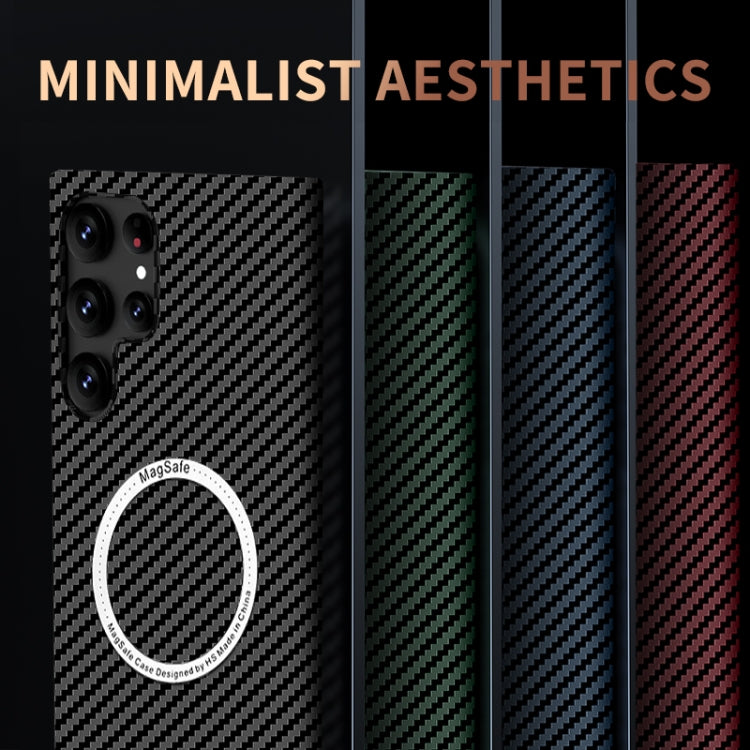 For Samsung Galaxy S22 5G Carbon Fiber Texture MagSafe Magnetic Phone Case(Black Red)