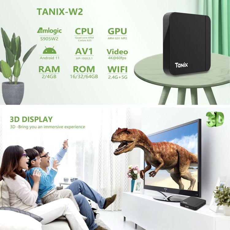 Tanix W2 Amlogic S905 Quad Core Smart TV Set Top Box, RAM:2G+16G(UK Plug)