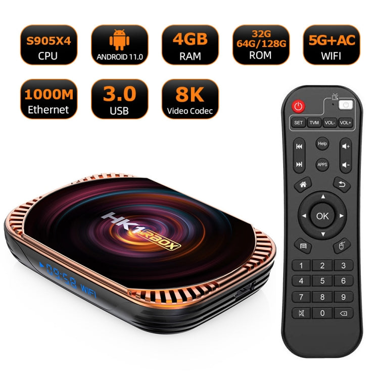 MECOOL HK1RBOX X4 4K TV Box, Android 11 Amlogic S905X4 CPU with RC 4GB+64GB(EU Plug)