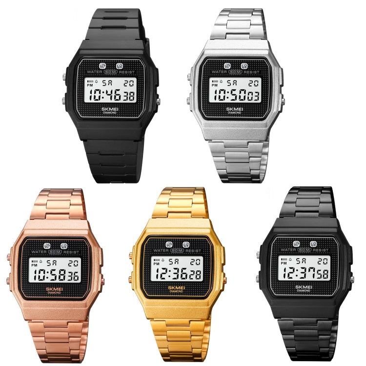 SKMEI 1952 Resin Mirror ABS Case Water-resistant Electronic Watch(Silver Steel Belt)