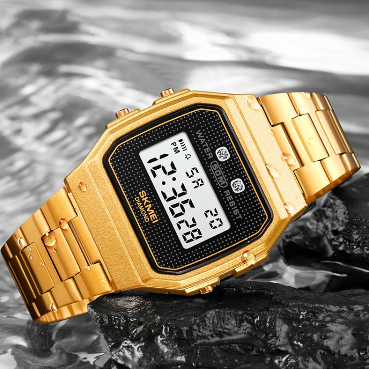 SKMEI 1952 Resin Mirror ABS Case Water-resistant Electronic Watch(Black Steel Belt)