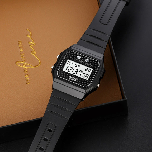 SKMEI 1952 Resin Mirror ABS Case Water-resistant Electronic Watch(Silver Steel Belt)