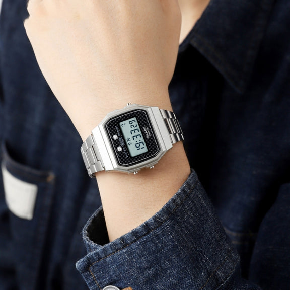 SKMEI 1952 Resin Mirror ABS Case Water-resistant Electronic Watch(Black Steel Belt)