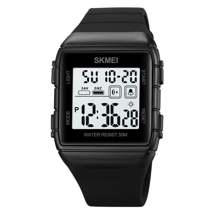 SKMEI 1960 Stainless Steel Buckle Silicone Strap Water-resistant Electronic Watch(Black and White Machine)