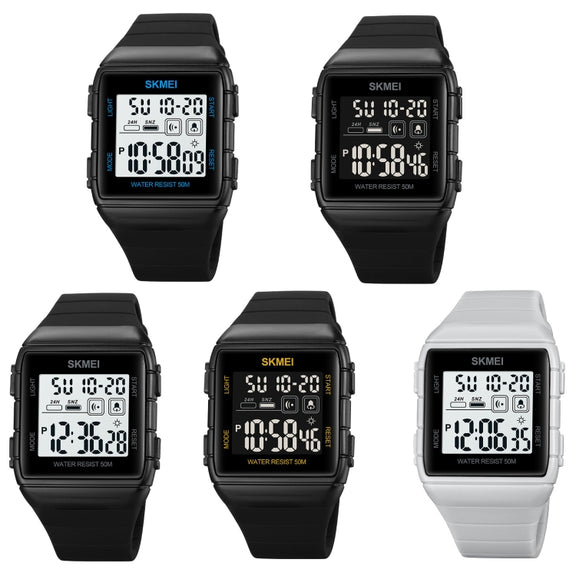 SKMEI 1960 Stainless Steel Buckle Silicone Strap Water-resistant Electronic Watch(Black and White Machine)