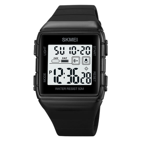 SKMEI 1960 Stainless Steel Buckle Silicone Strap Water-resistant Electronic Watch(Black and White Machine)