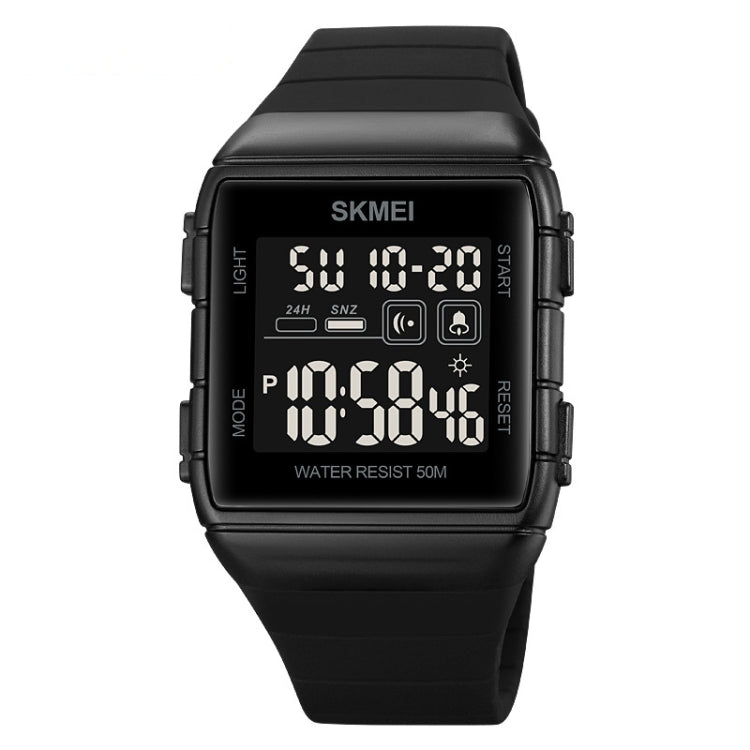SKMEI 1960 Stainless Steel Buckle Silicone Strap Water-resistant Electronic Watch(Black and Black Machine)