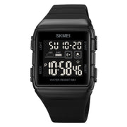 SKMEI 1960 Stainless Steel Buckle Silicone Strap Water-resistant Electronic Watch(Black and Black Machine)