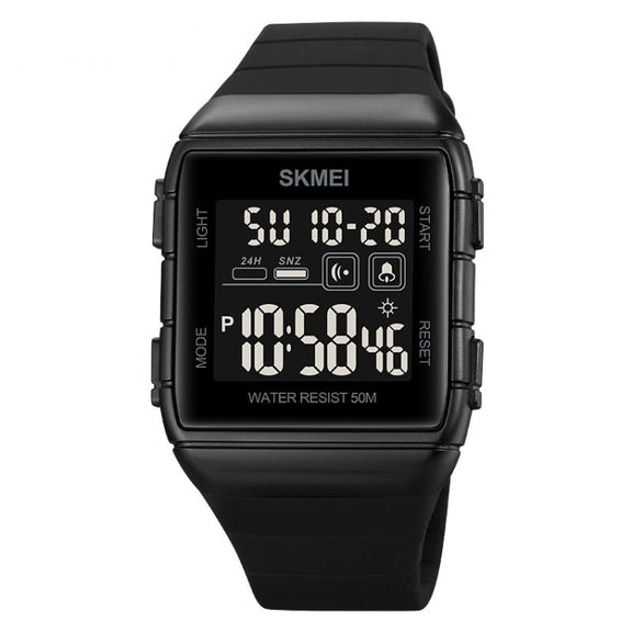 SKMEI 1960 Stainless Steel Buckle Silicone Strap Water-resistant Electronic Watch(Black and Black Machine)