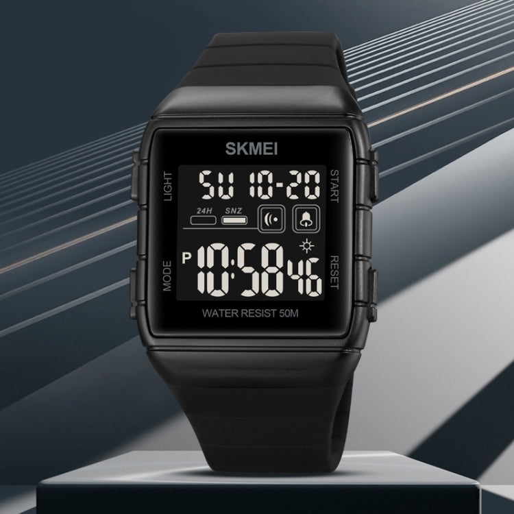SKMEI 1960 Stainless Steel Buckle Silicone Strap Water-resistant Electronic Watch(Black and Black Machine)
