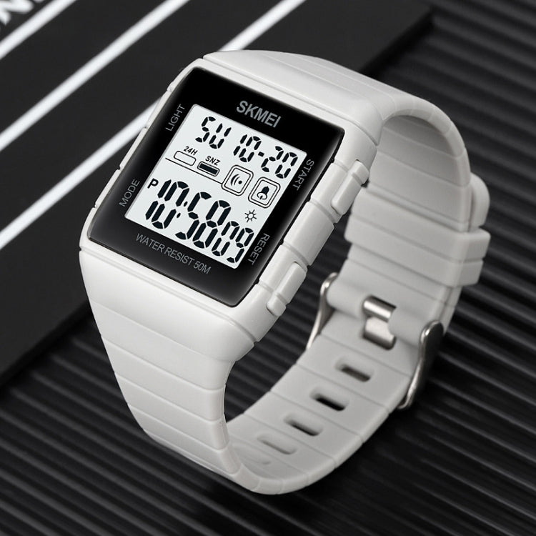 SKMEI 1960 Stainless Steel Buckle Silicone Strap Water-resistant Electronic Watch(Black and Black Machine)