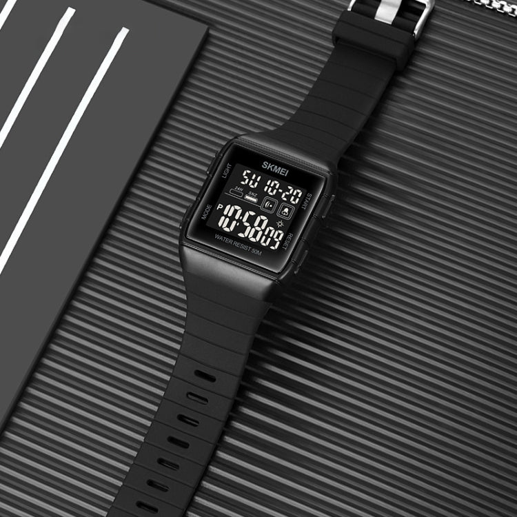 SKMEI 1960 Stainless Steel Buckle Silicone Strap Water-resistant Electronic Watch(Black and White Machine)