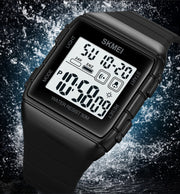 SKMEI 1960 Stainless Steel Buckle Silicone Strap Water-resistant Electronic Watch(Black and Black Machine)
