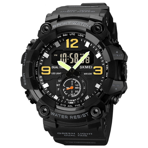 SKMEI 1965 Stainless Steel Buckle PU Strap Water-resistant Electronic Watch(Black)