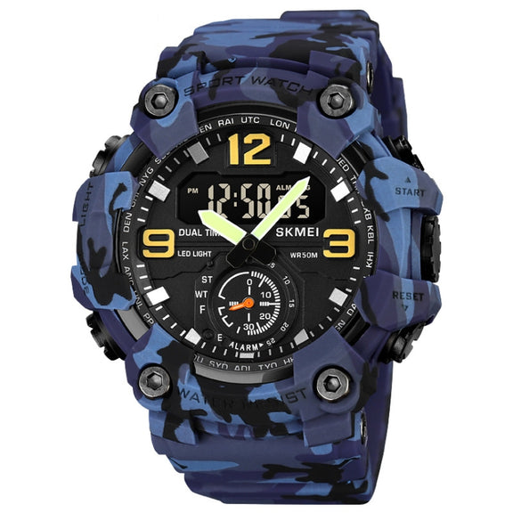 SKMEI 1965 Stainless Steel Buckle PU Strap Water-resistant Electronic Watch(Blue Camouflage)