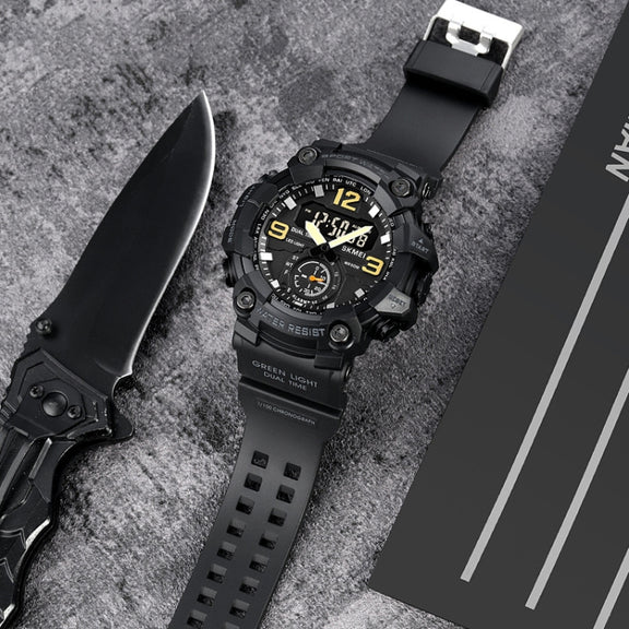 SKMEI 1965 Stainless Steel Buckle PU Strap Water-resistant Electronic Watch(Black)