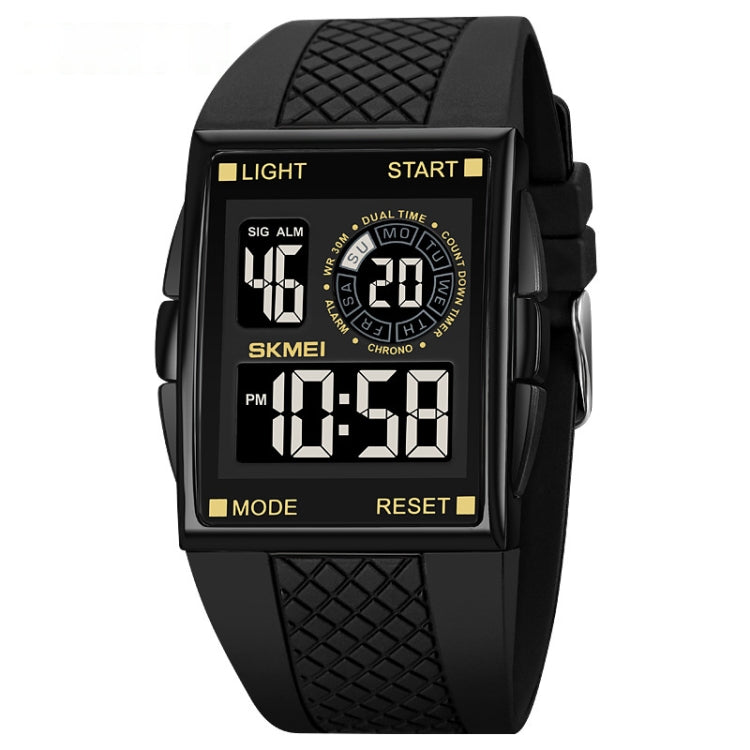 SKMEI 1967 Stainless Steel Buckle PU Strap Water-resistant Electronic Watch(Black Gold)