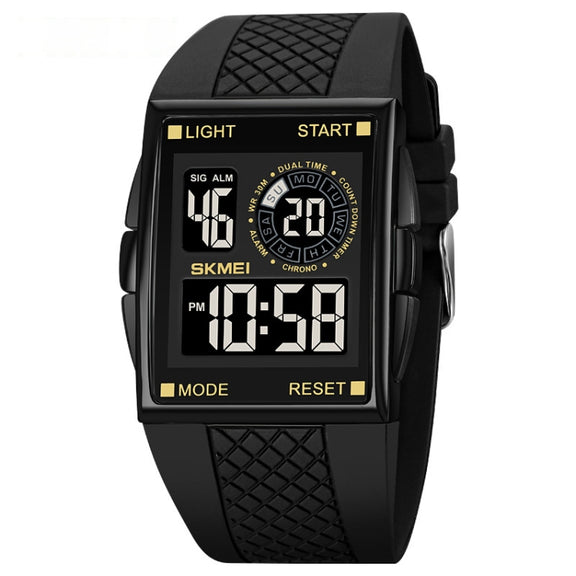 SKMEI 1967 Stainless Steel Buckle PU Strap Water-resistant Electronic Watch(Black Gold)