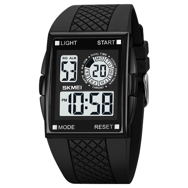 SKMEI 1967 Stainless Steel Buckle PU Strap Water-resistant Electronic Watch(Black and White Machine)