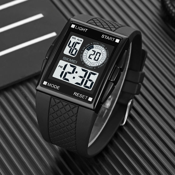 SKMEI 1967 Stainless Steel Buckle PU Strap Water-resistant Electronic Watch(Black and Black Machine)